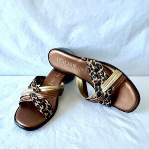 Italian Shoemakers Metallic and Cheetah Print Slip-on Sandals, Size 9.5, EUC!